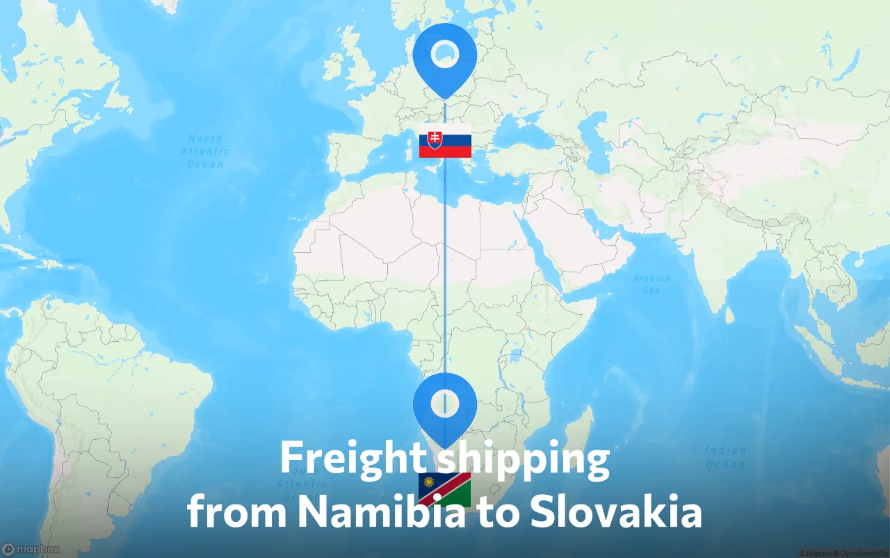 Shipping route from Namibia to Slovakia
