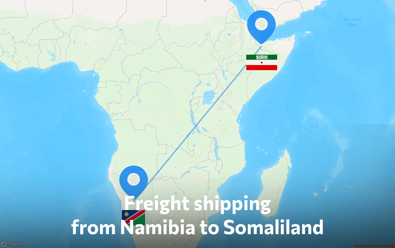 Shipping route from Namibia to Somaliland