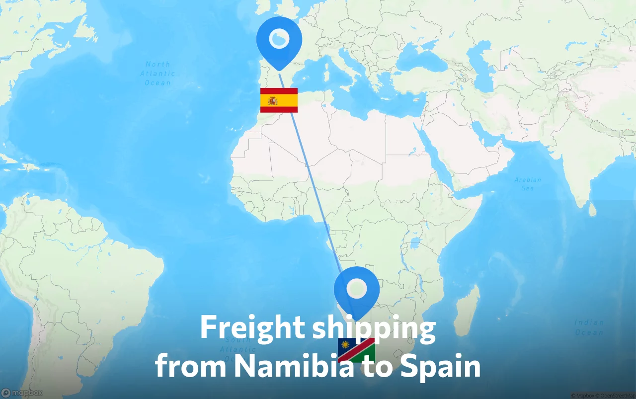 Shipping route from Namibia to Spain