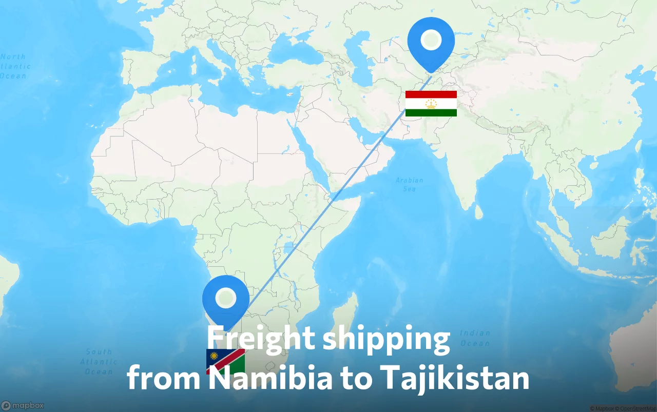 Shipping route from Namibia to Tajikistan