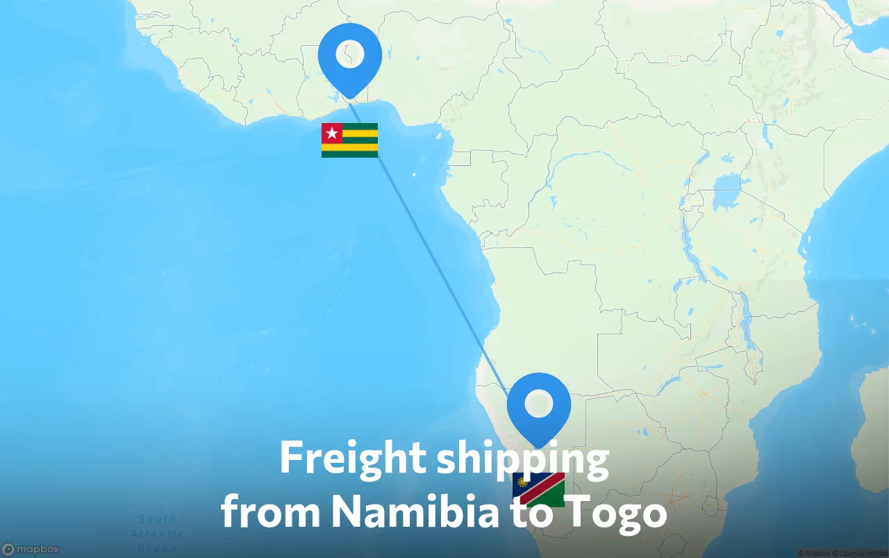 Shipping route from Namibia to Togo