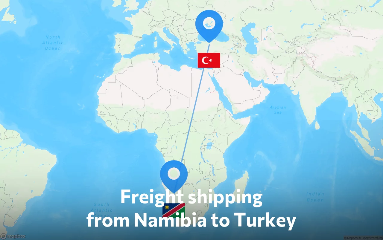 Shipping route from Namibia to Turkey