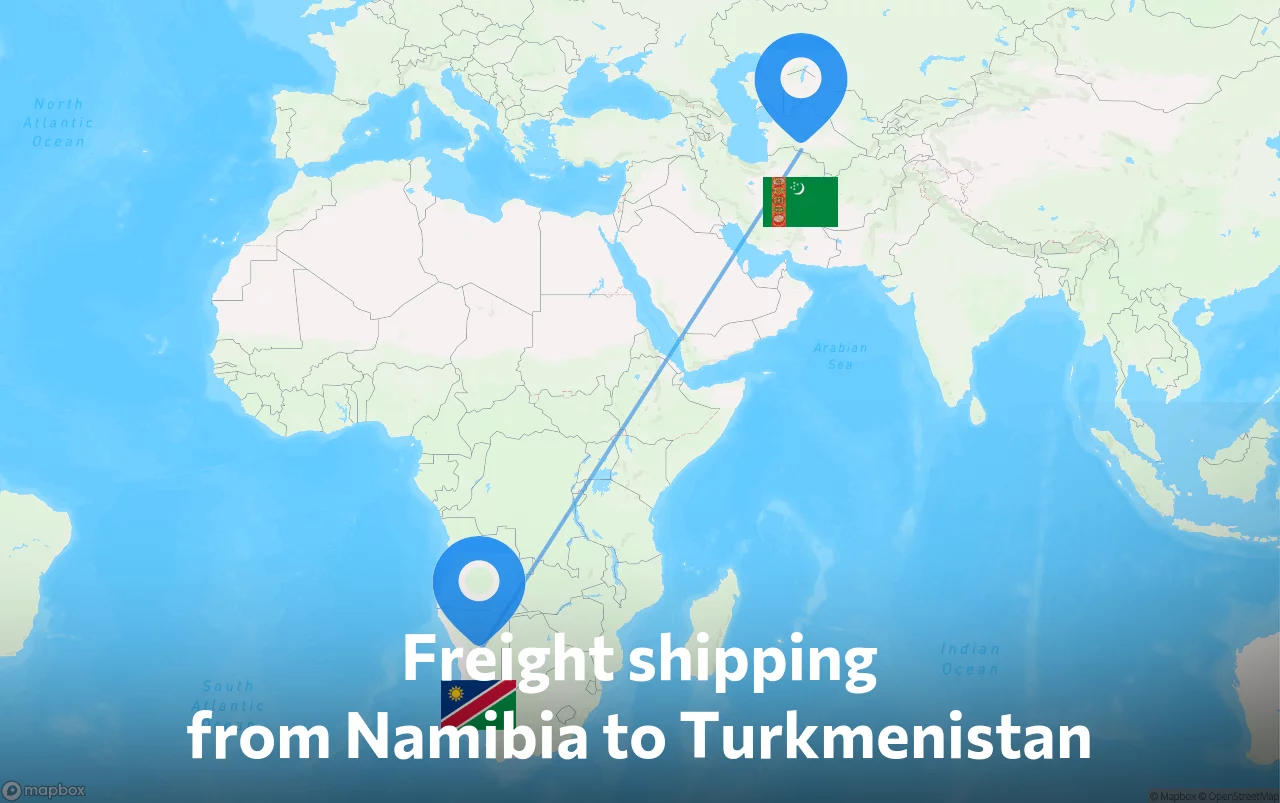 Shipping route from Namibia to Turkmenistan