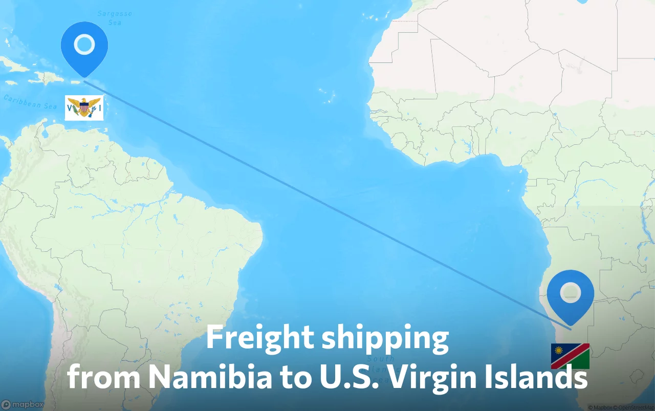 Shipping route from Namibia to U.S. Virgin Islands