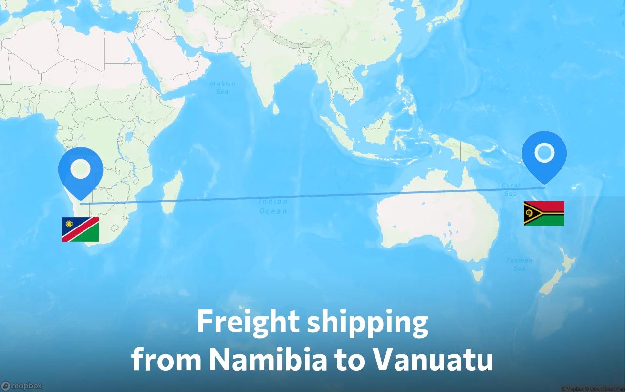 Shipping route from Namibia to Vanuatu