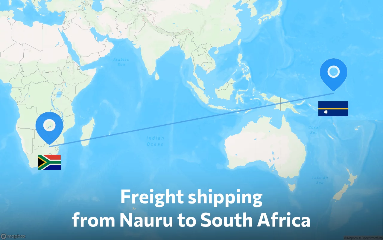 Shipping route from Nauru to South Africa
