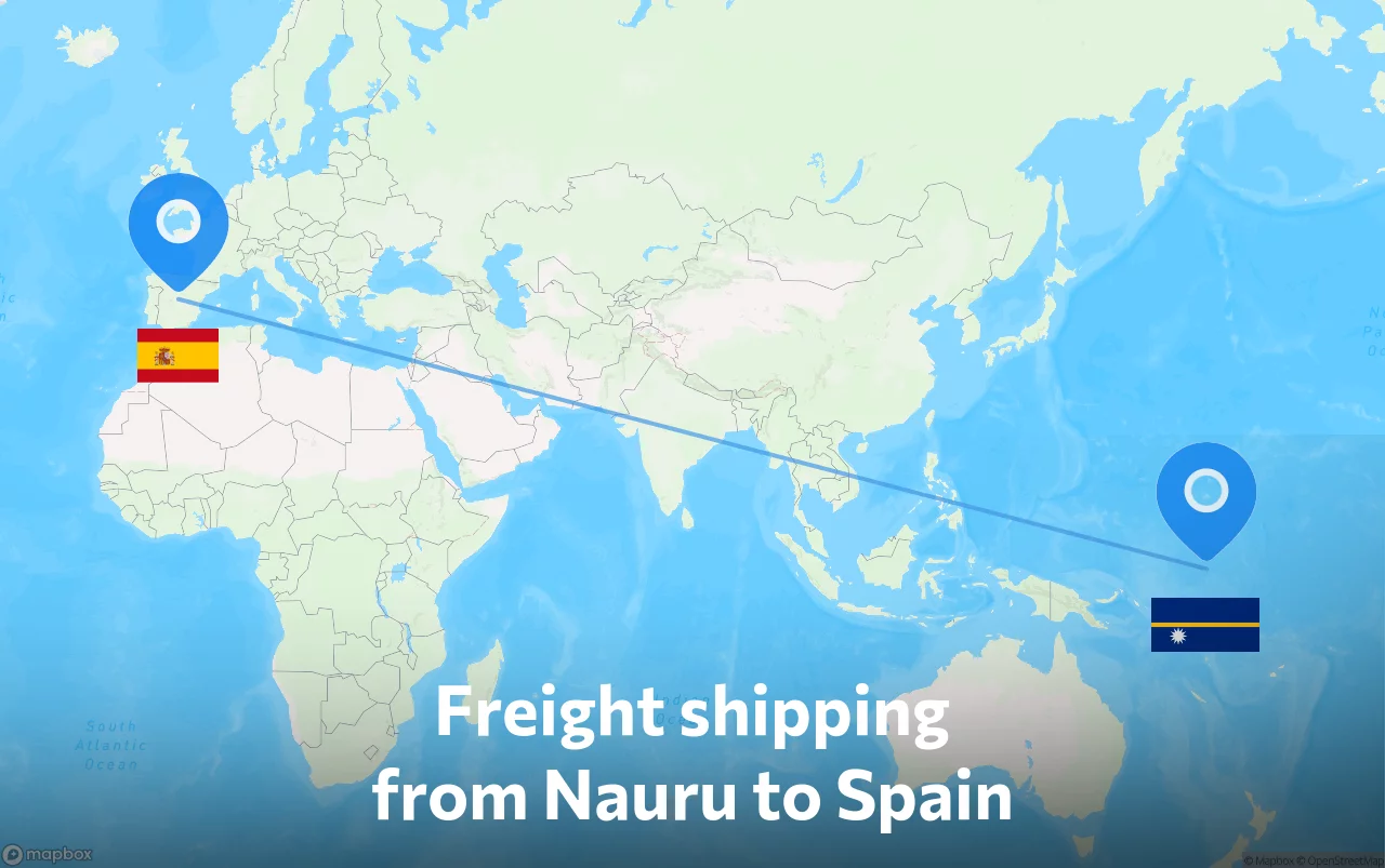 Shipping route from Nauru to Spain