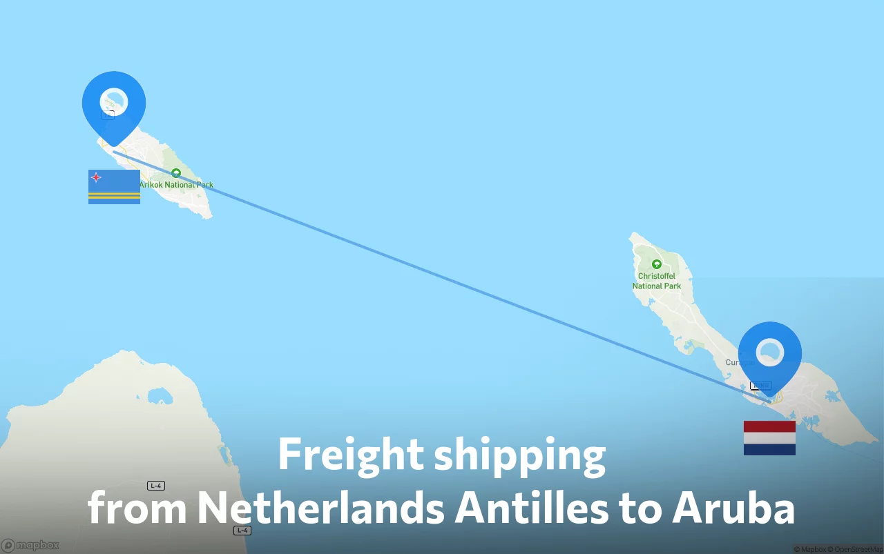 Shipping route from Netherlands Antilles to Aruba