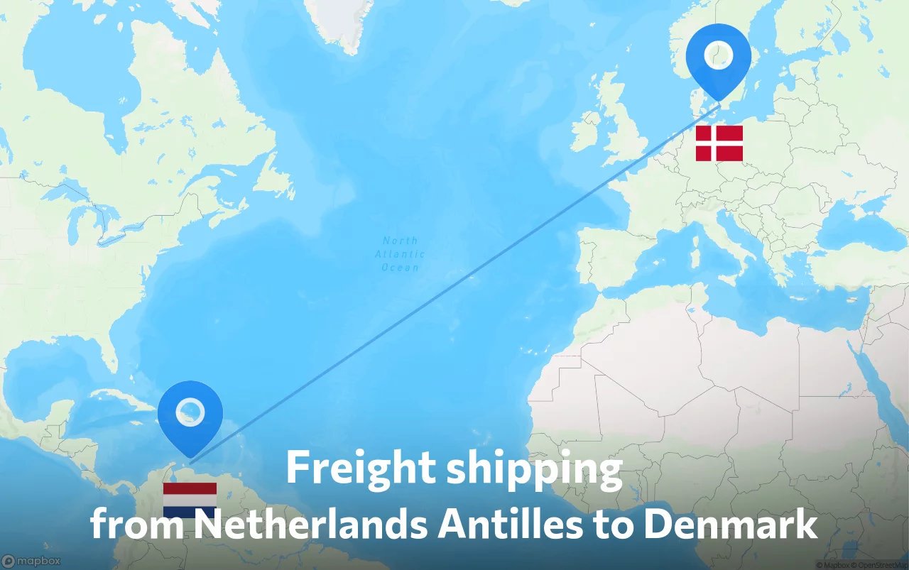 Shipping route from Netherlands Antilles to Denmark