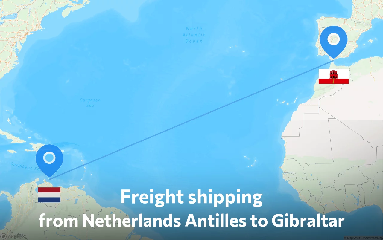 Shipping route from Netherlands Antilles to Gibraltar