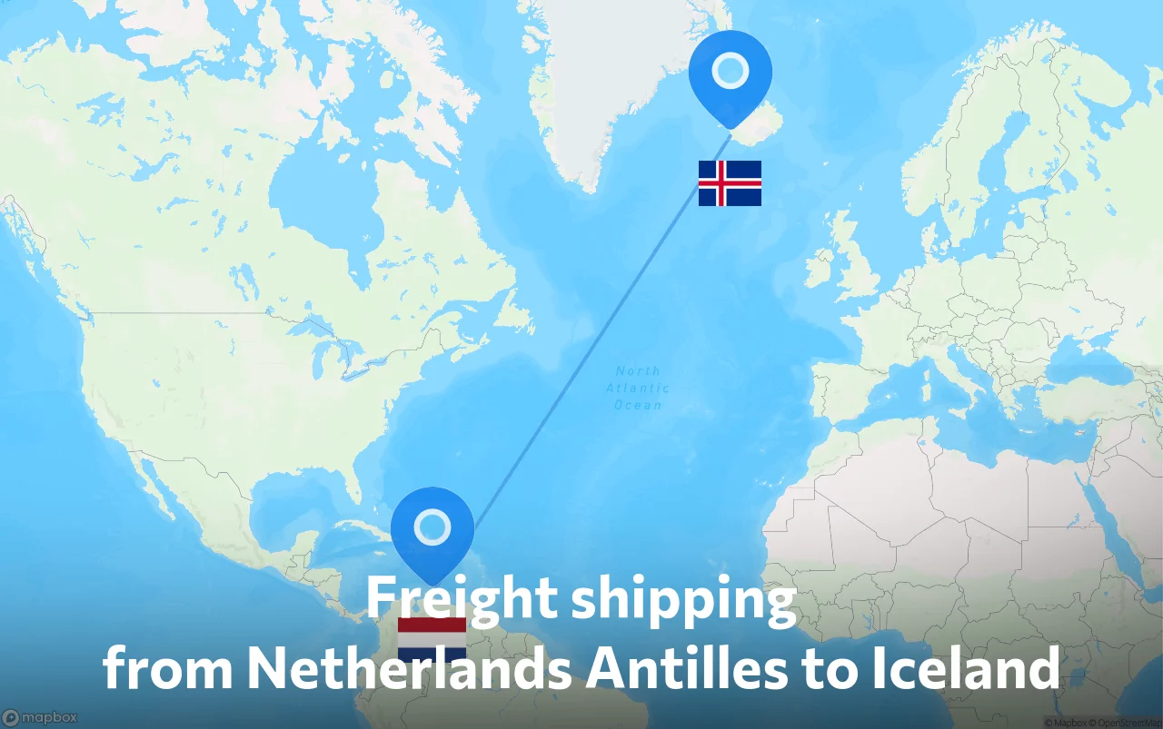 Shipping route from Netherlands Antilles to Iceland