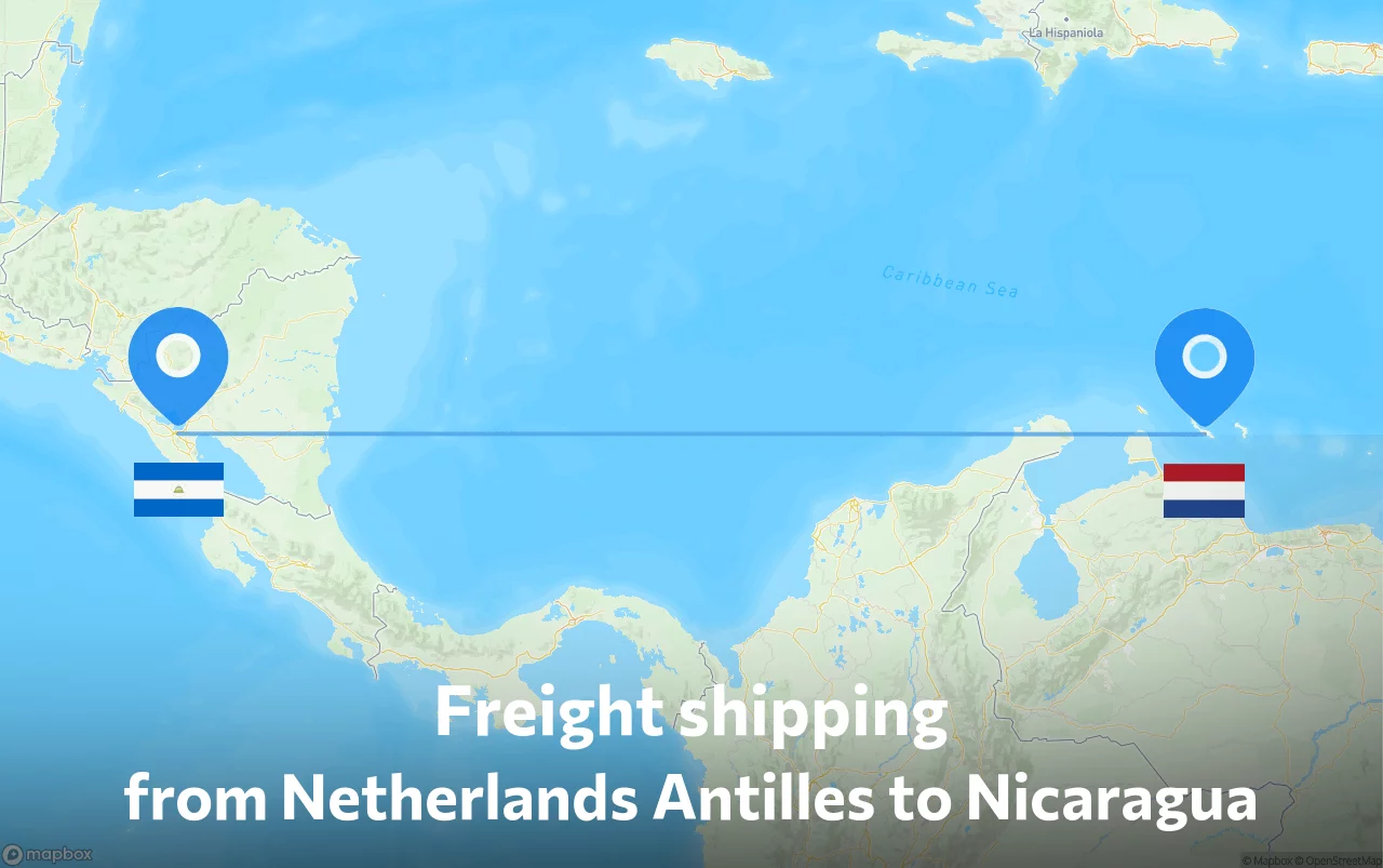 Shipping route from Netherlands Antilles to Nicaragua