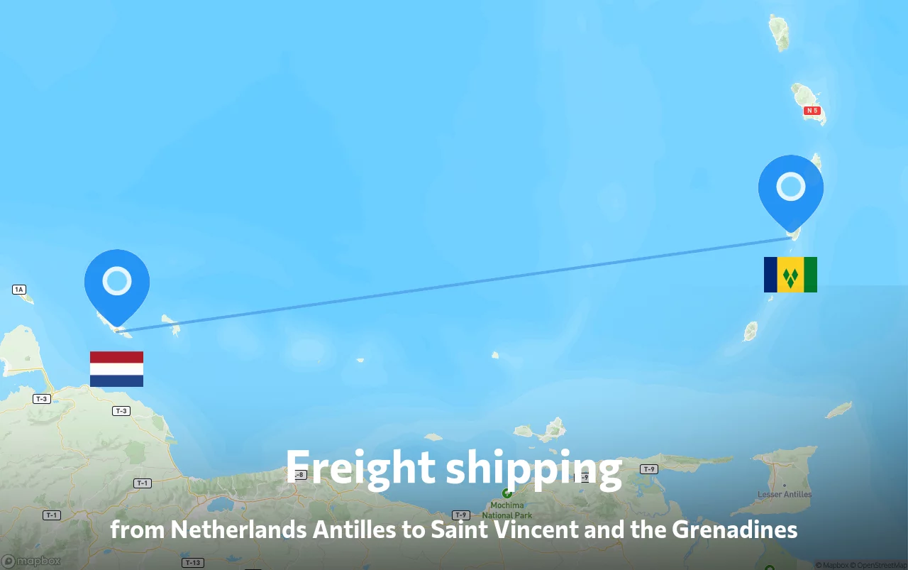 Shipping route from Netherlands Antilles to Saint Vincent and the Grenadines