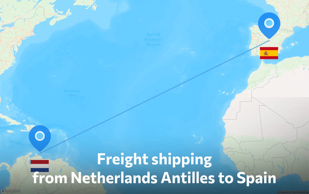 Shipping route from Netherlands Antilles to Spain