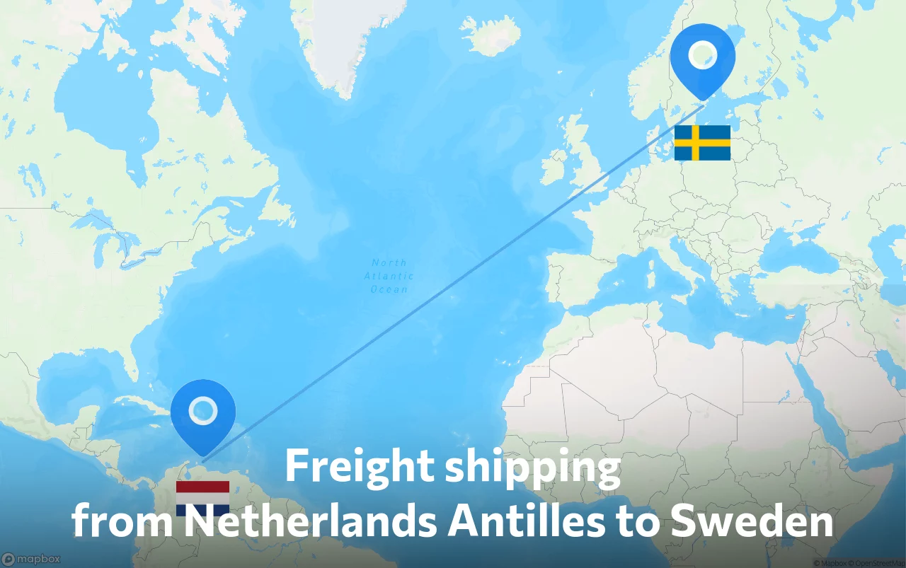 Shipping route from Netherlands Antilles to Sweden