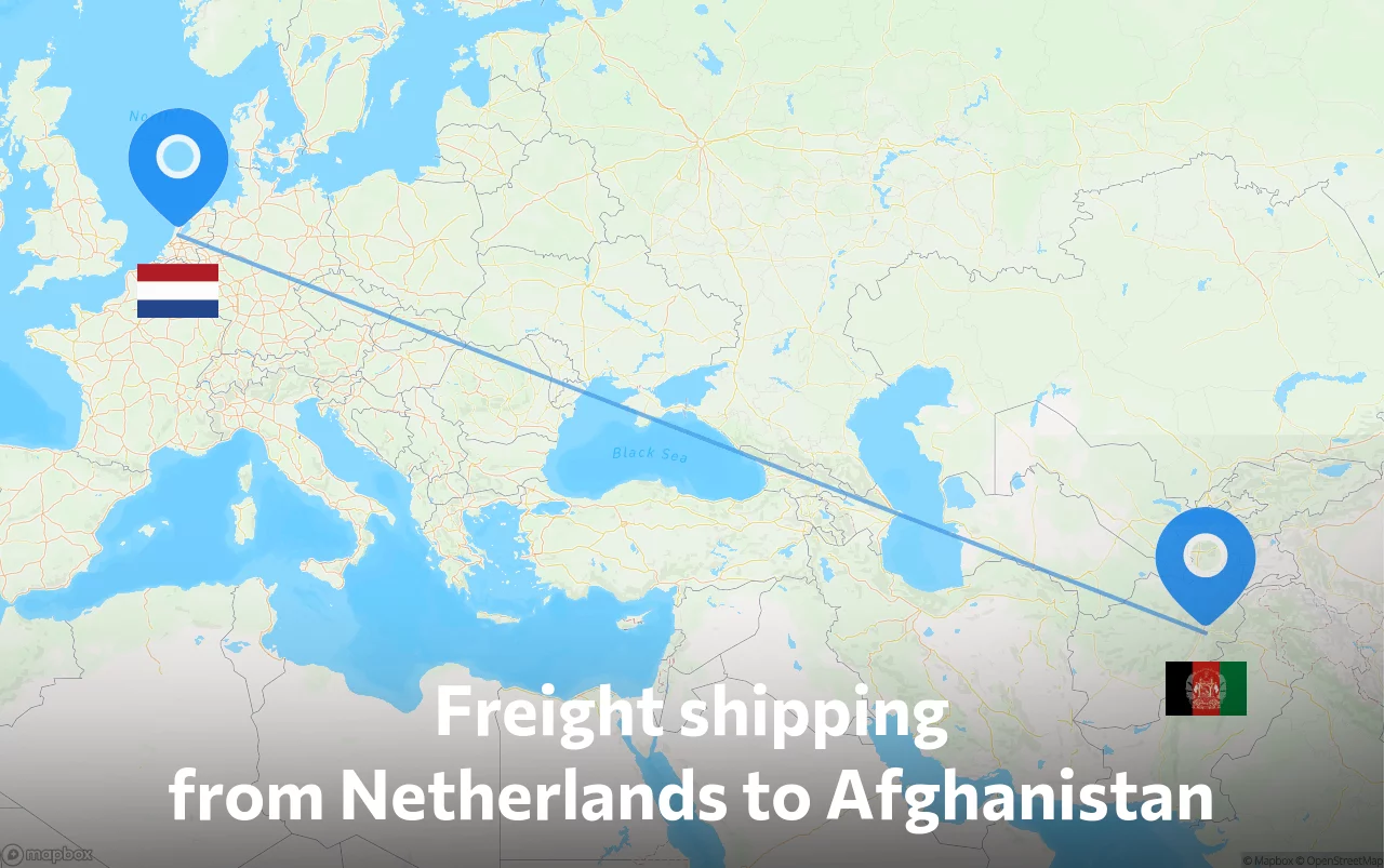 Shipping route from Netherlands to Afghanistan