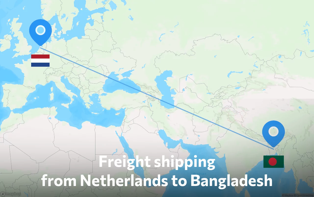 Shipping route from Netherlands to Bangladesh