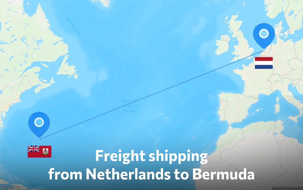 Shipping route from Netherlands to Bermuda
