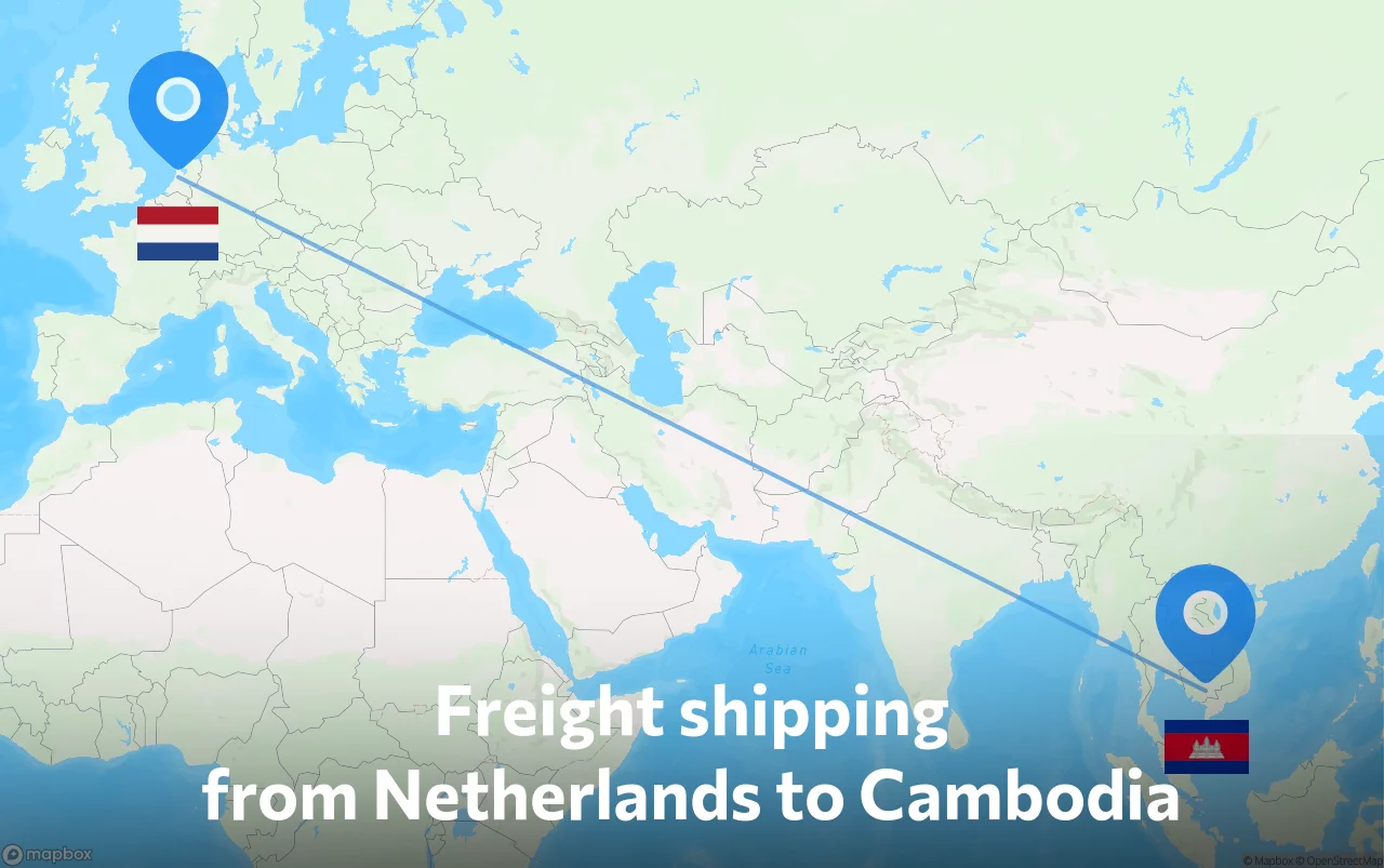 Shipping route from Netherlands to Cambodia
