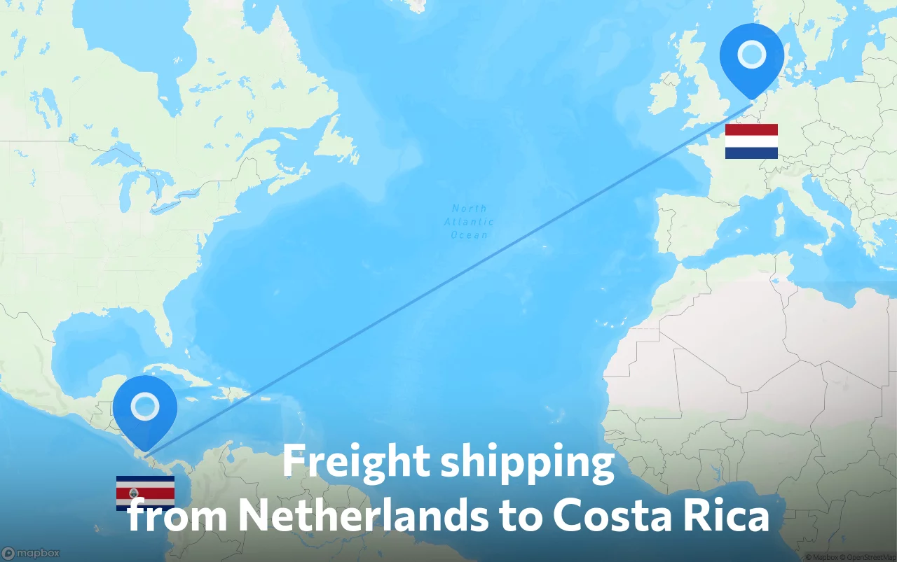 Shipping route from Netherlands to Costa Rica