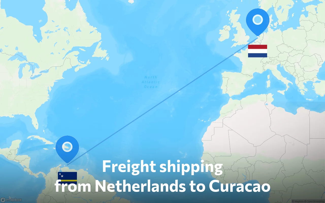 Shipping route from Netherlands to Curacao