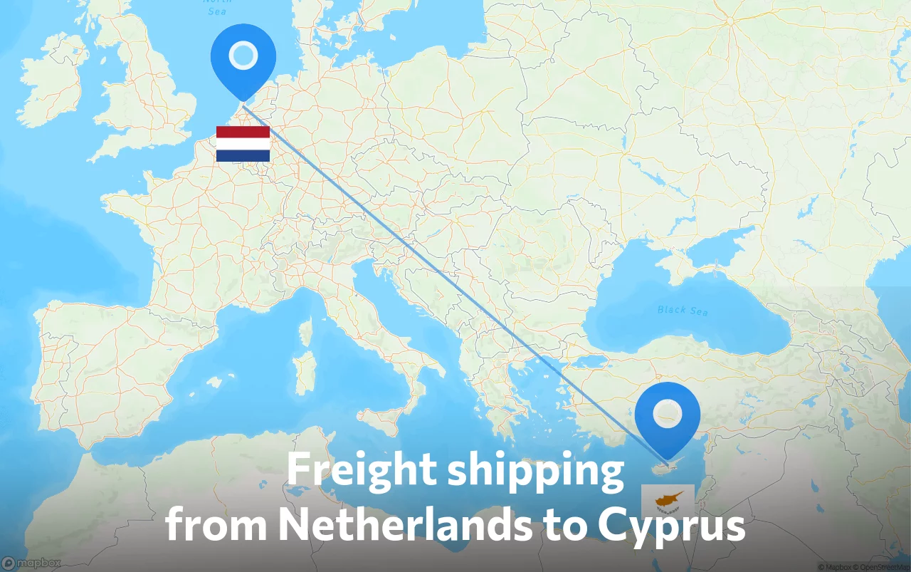 Shipping route from Netherlands to Cyprus