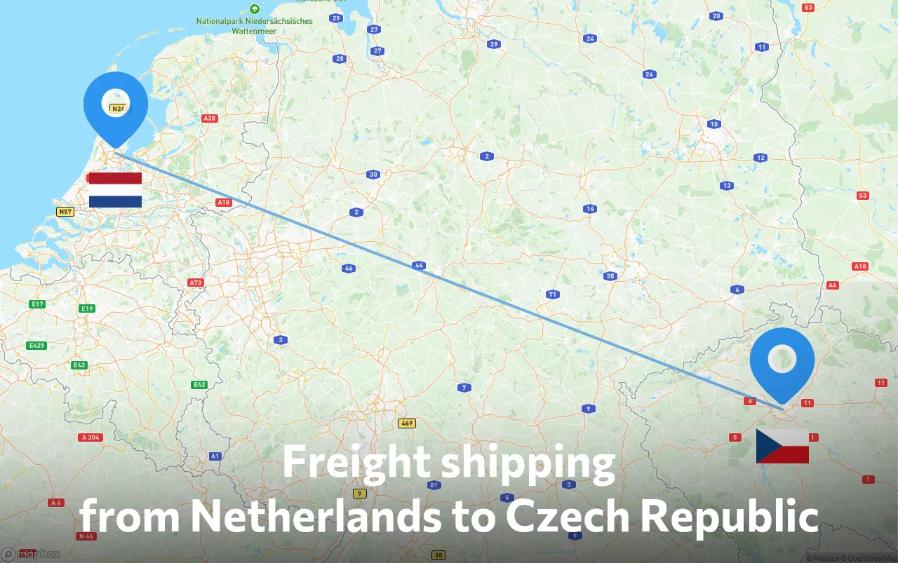 Shipping route from Netherlands to Czech Republic