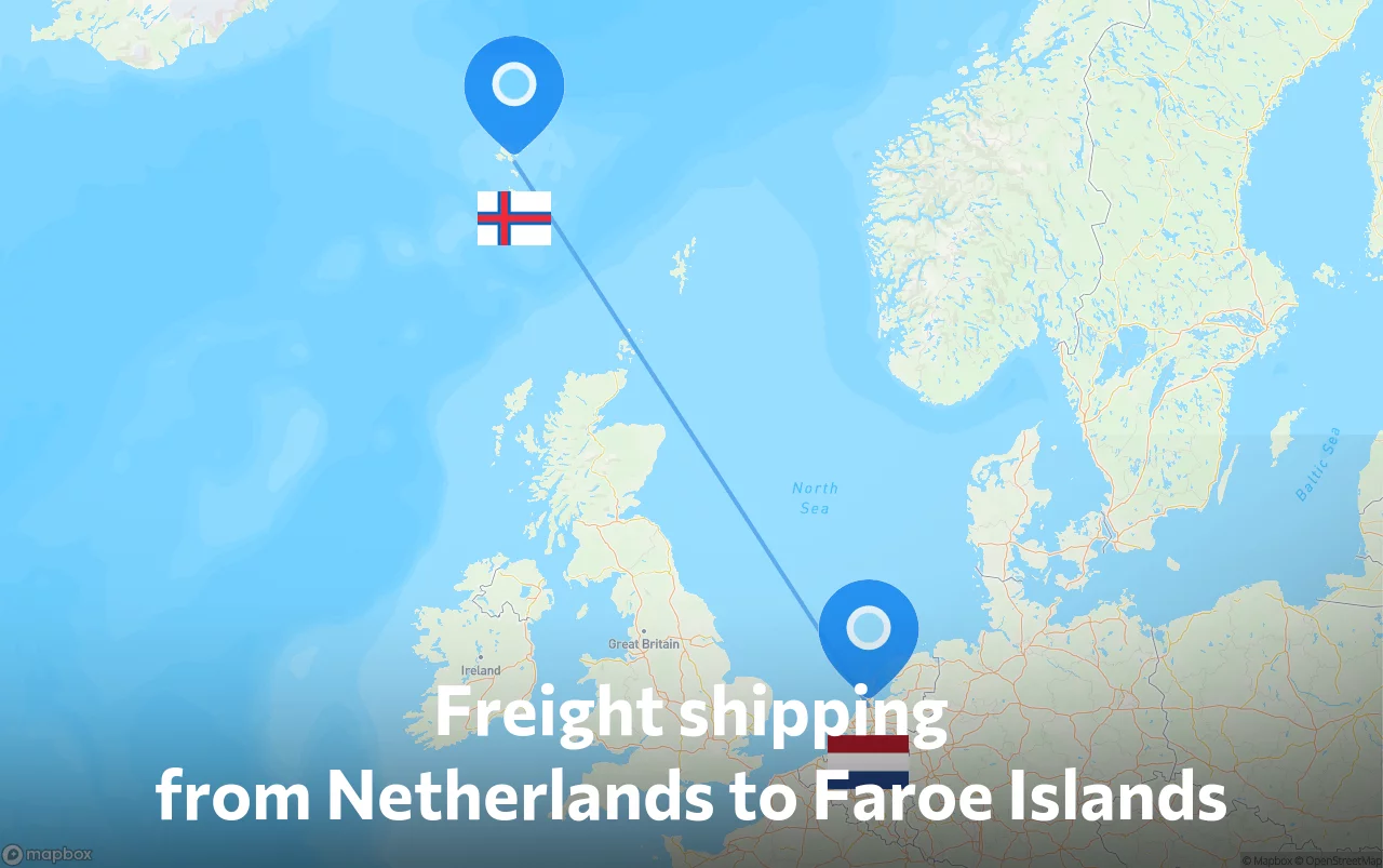 Shipping route from Netherlands to Faroe Islands
