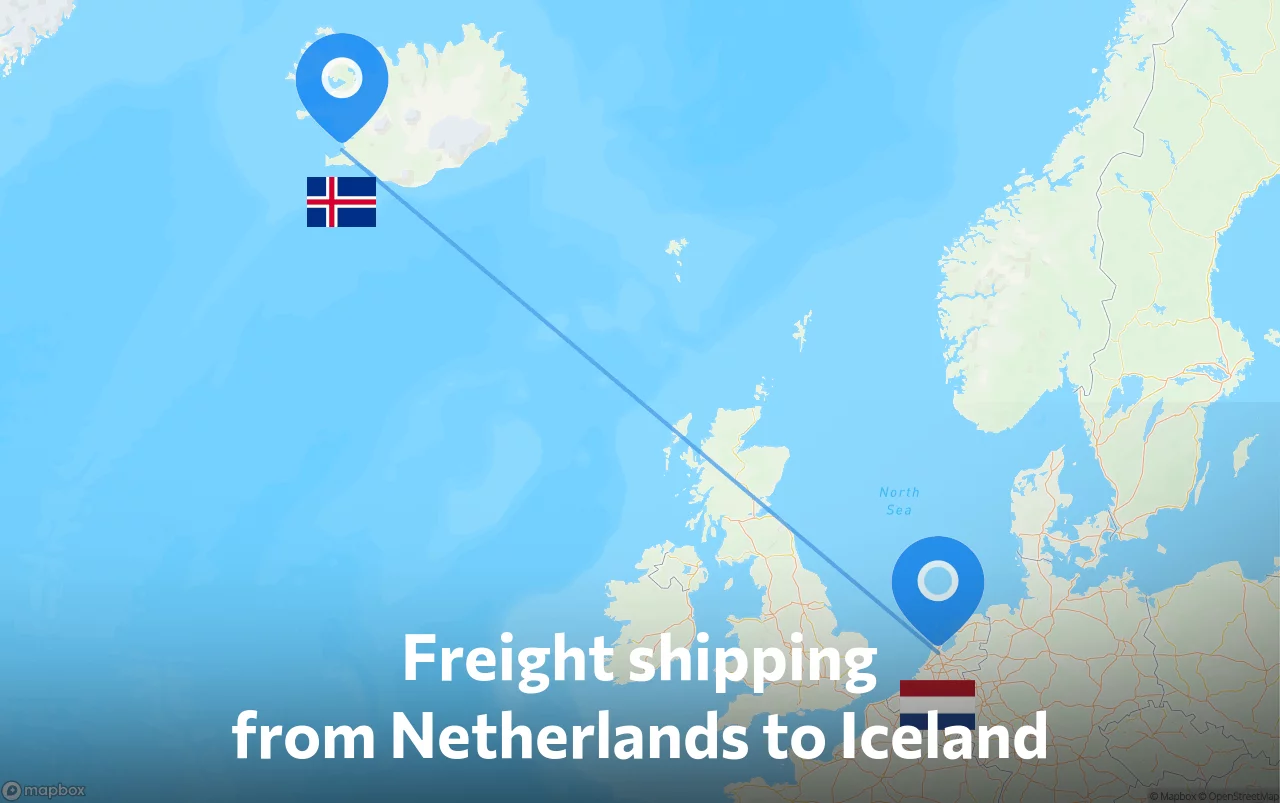 Shipping route from Netherlands to Iceland