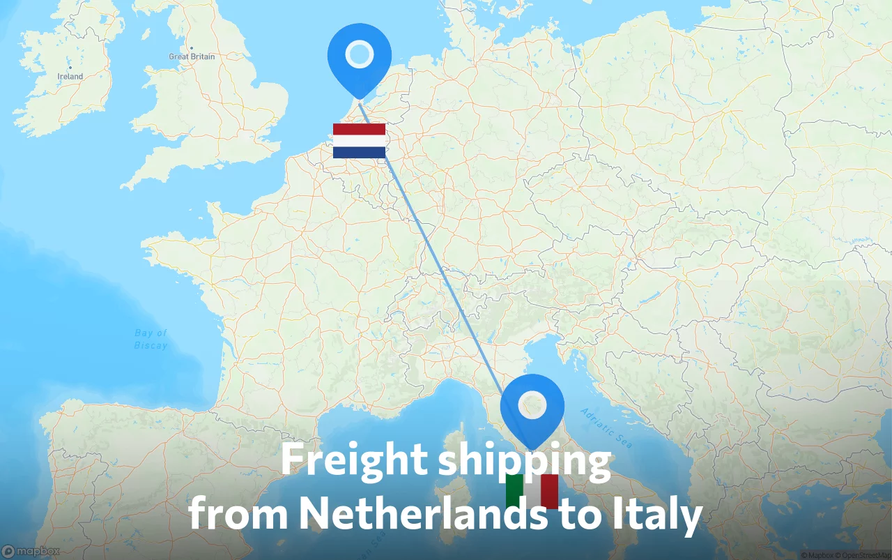 Shipping route from Netherlands to Italy