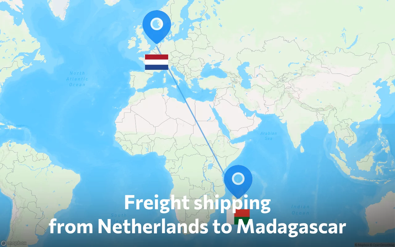 Shipping route from Netherlands to Madagascar