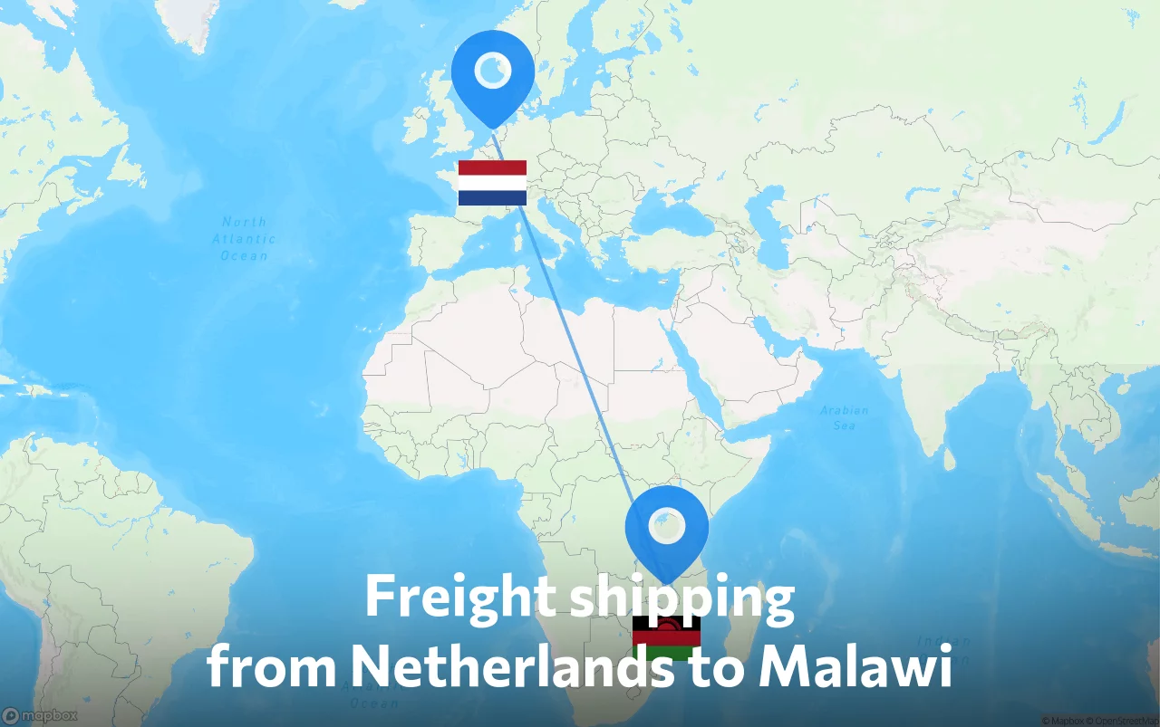 Shipping route from Netherlands to Malawi