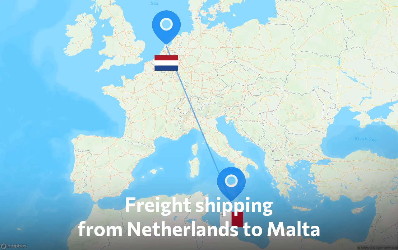Shipping route from Netherlands to Malta