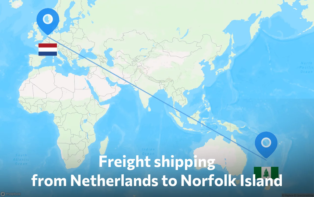 Shipping route from Netherlands to Norfolk Island
