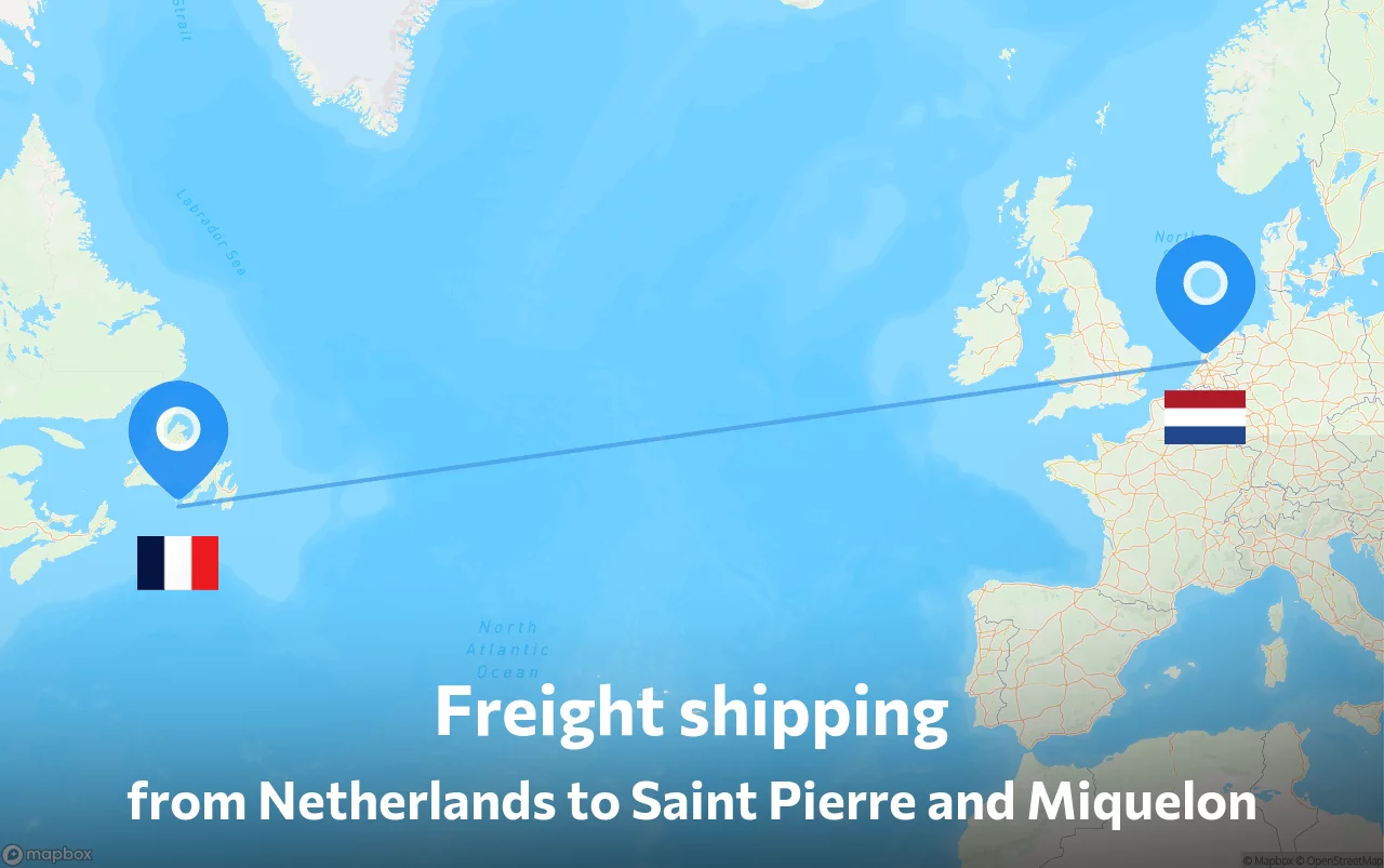 Shipping route from Netherlands to Saint Pierre and Miquelon