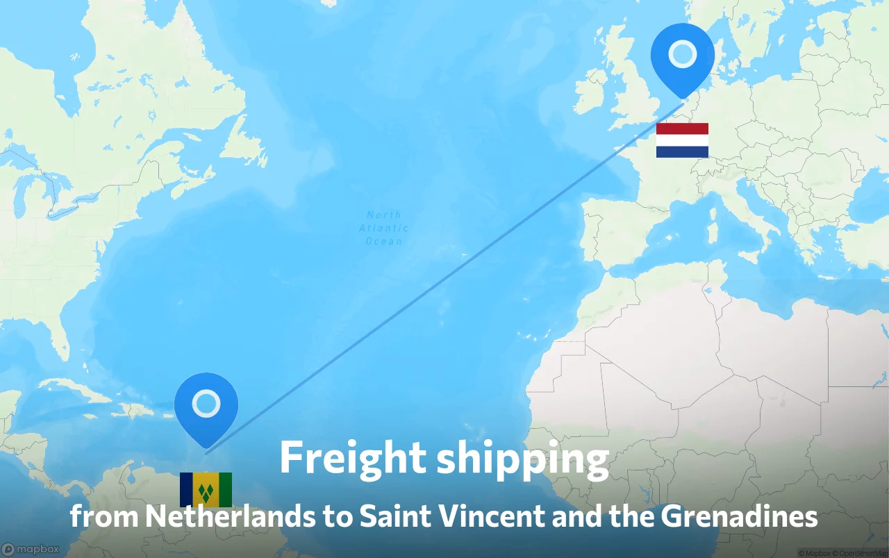 Shipping route from Netherlands to Saint Vincent and the Grenadines