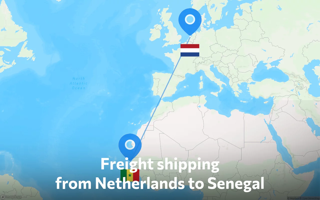 Shipping route from Netherlands to Senegal