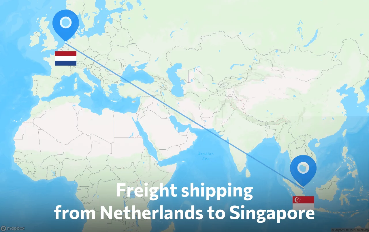 Shipping route from Netherlands to Singapore