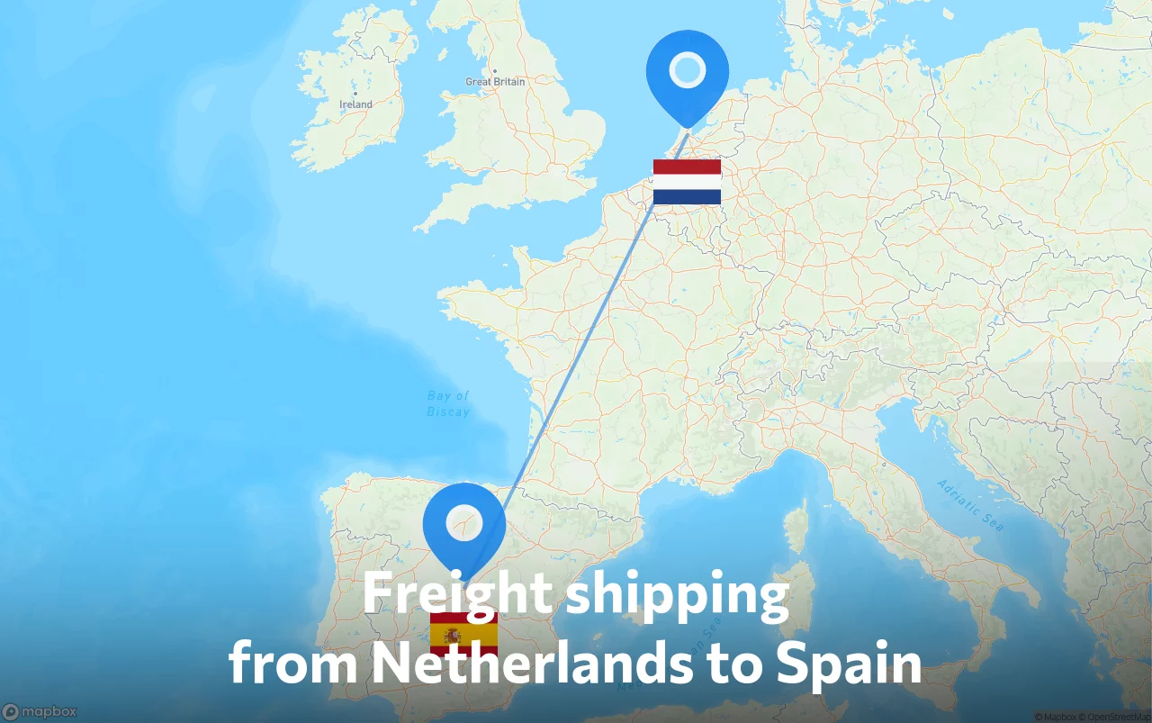 Shipping route from Netherlands to Spain