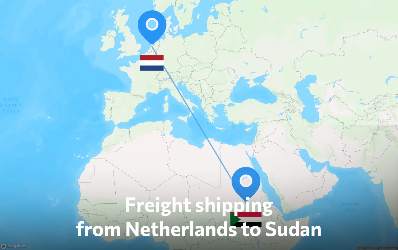 Shipping route from Netherlands to Sudan