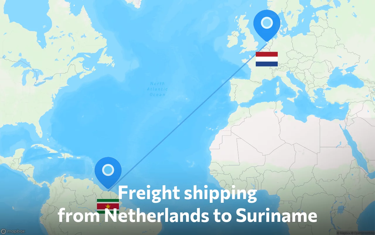 Shipping route from Netherlands to Suriname