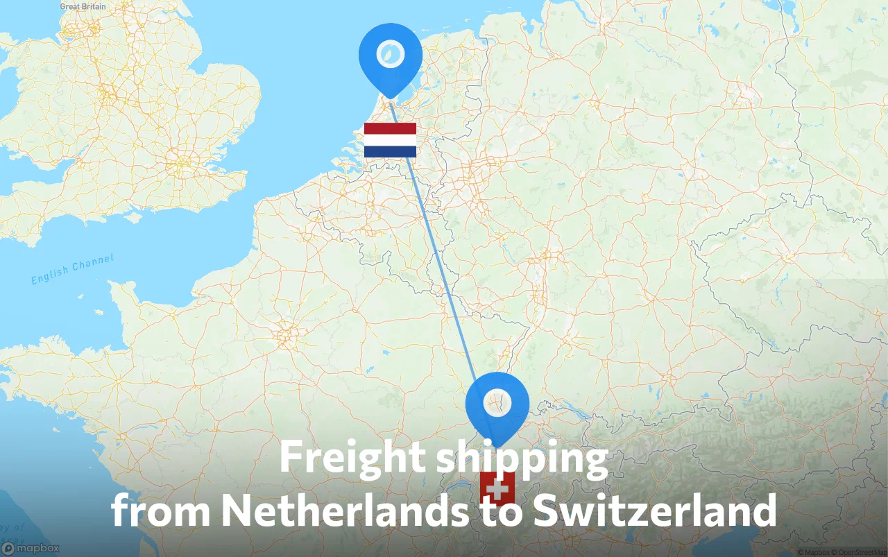 Shipping route from Netherlands to Switzerland