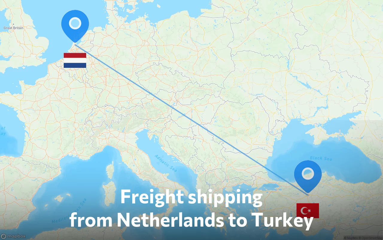Shipping route from Netherlands to Turkey