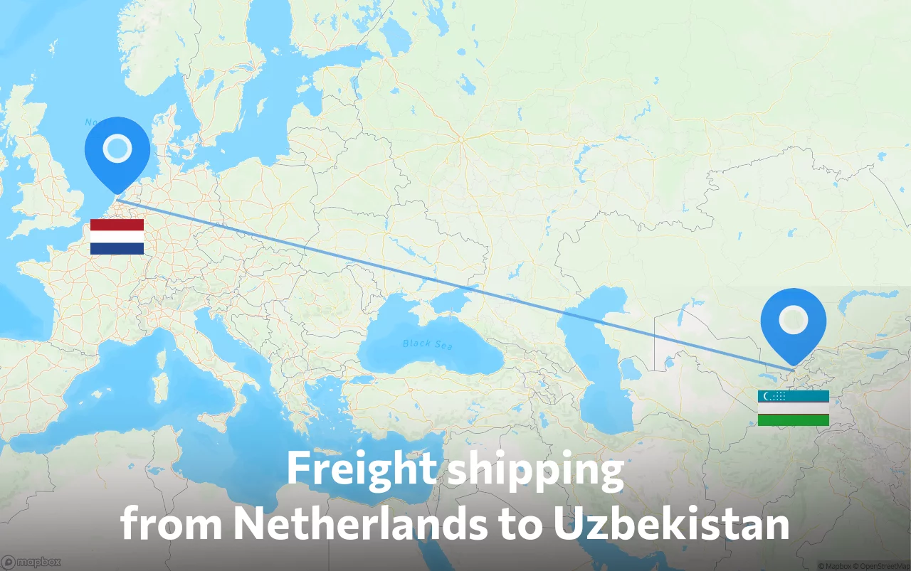 Shipping route from Netherlands to Uzbekistan