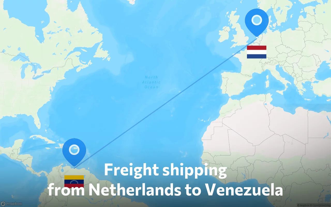 Shipping route from Netherlands to Venezuela