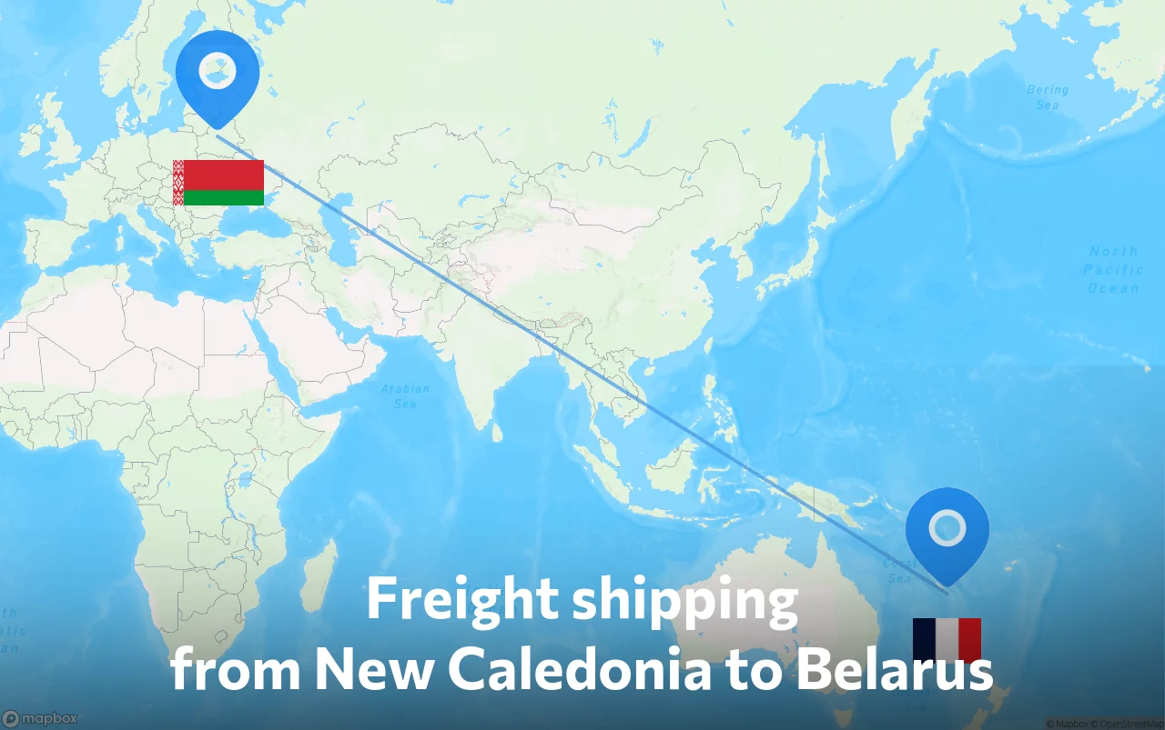 Shipping route from New Caledonia to Belarus