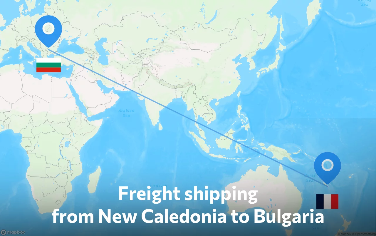 Shipping route from New Caledonia to Bulgaria