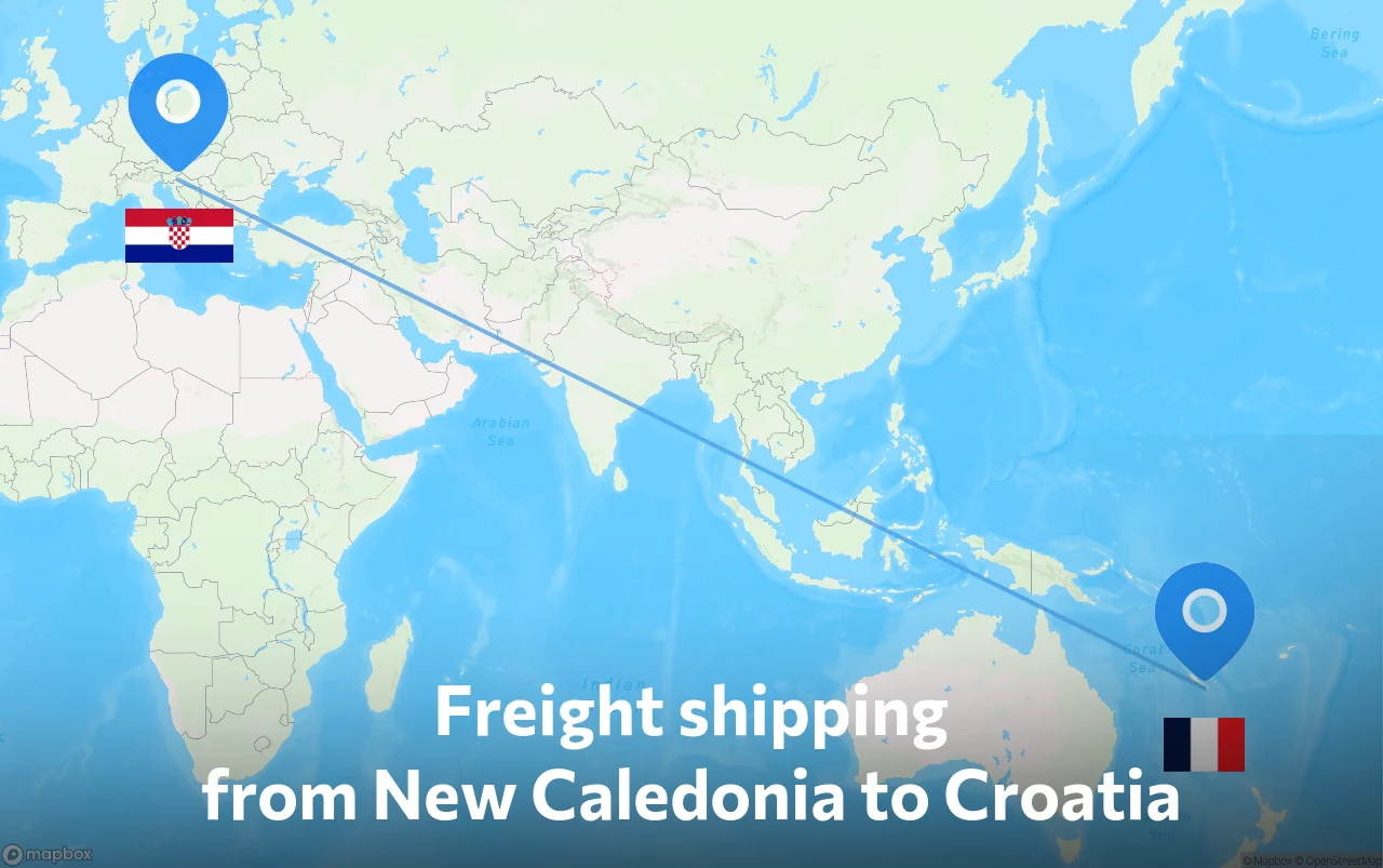 Shipping route from New Caledonia to Croatia
