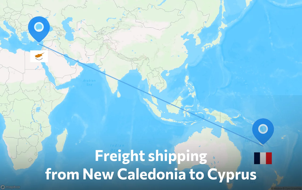 Shipping route from New Caledonia to Cyprus