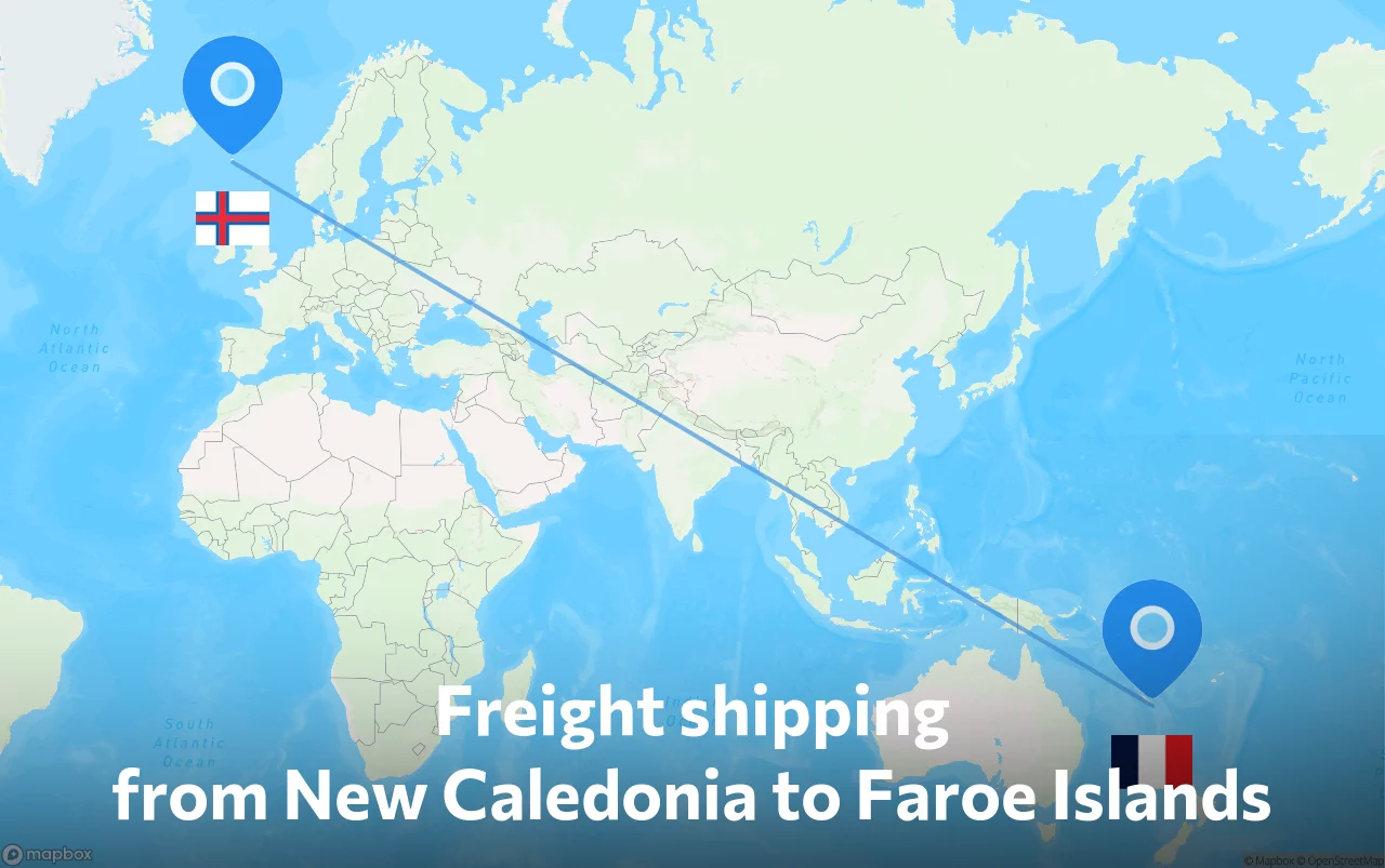 Shipping route from New Caledonia to Faroe Islands